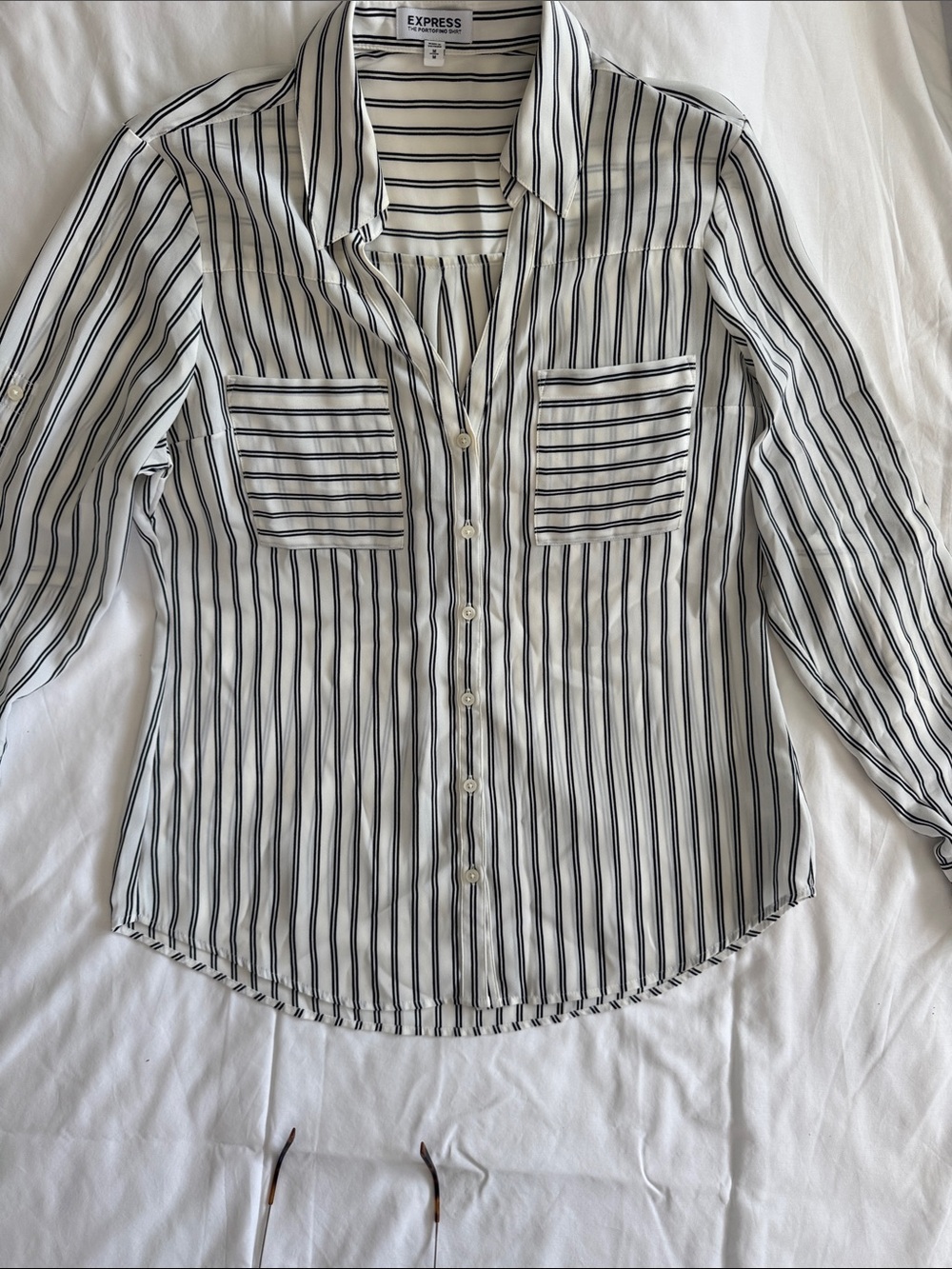 Express White Shirt with Black Vertical Stripes